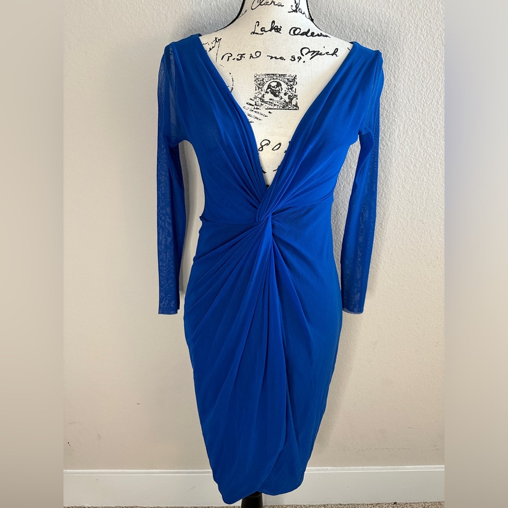 Fuzzi Tulle Blue Long Sleeve Bodycon Dress